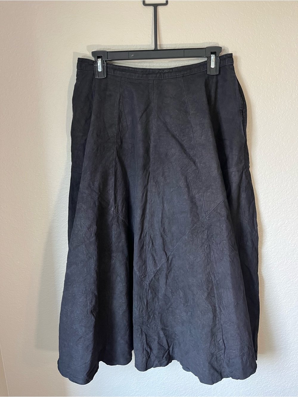 Salamander Leathers Black Genuine Leather Midi Skirt A-Line Panel Vintage Skirt